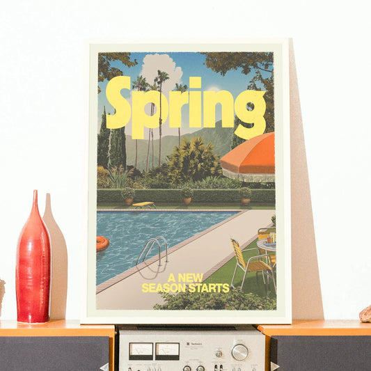 Affiche décorative Spring, illustration représentant une piscine et des palmiers en californie par le Studio Dear Bill