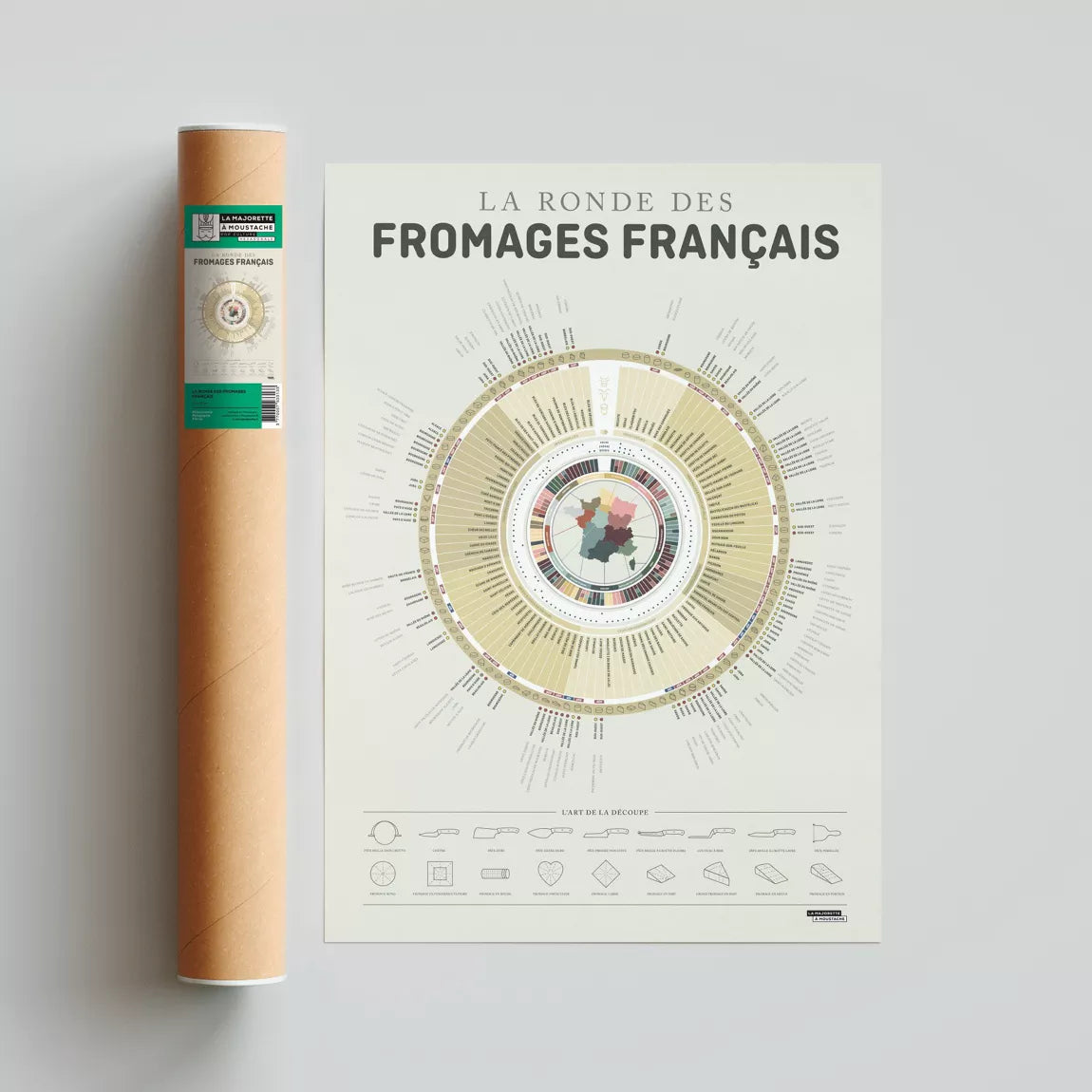 Illustration La Ronde des Fromages Français avec son tube de transport en carton