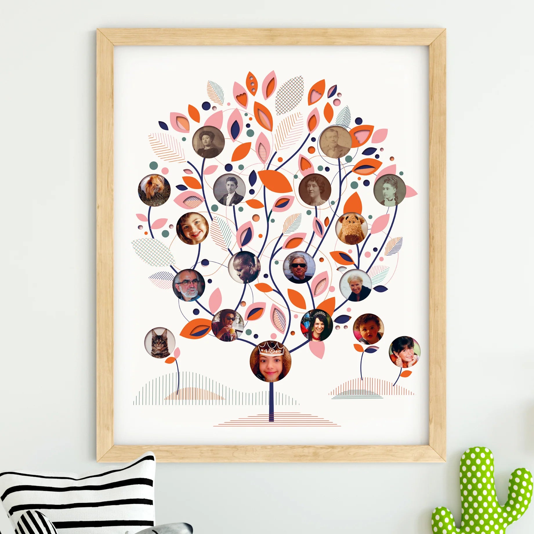 Arbre généalogique pour enfant encadrée et accrochée au mur de chez Pappus Editions