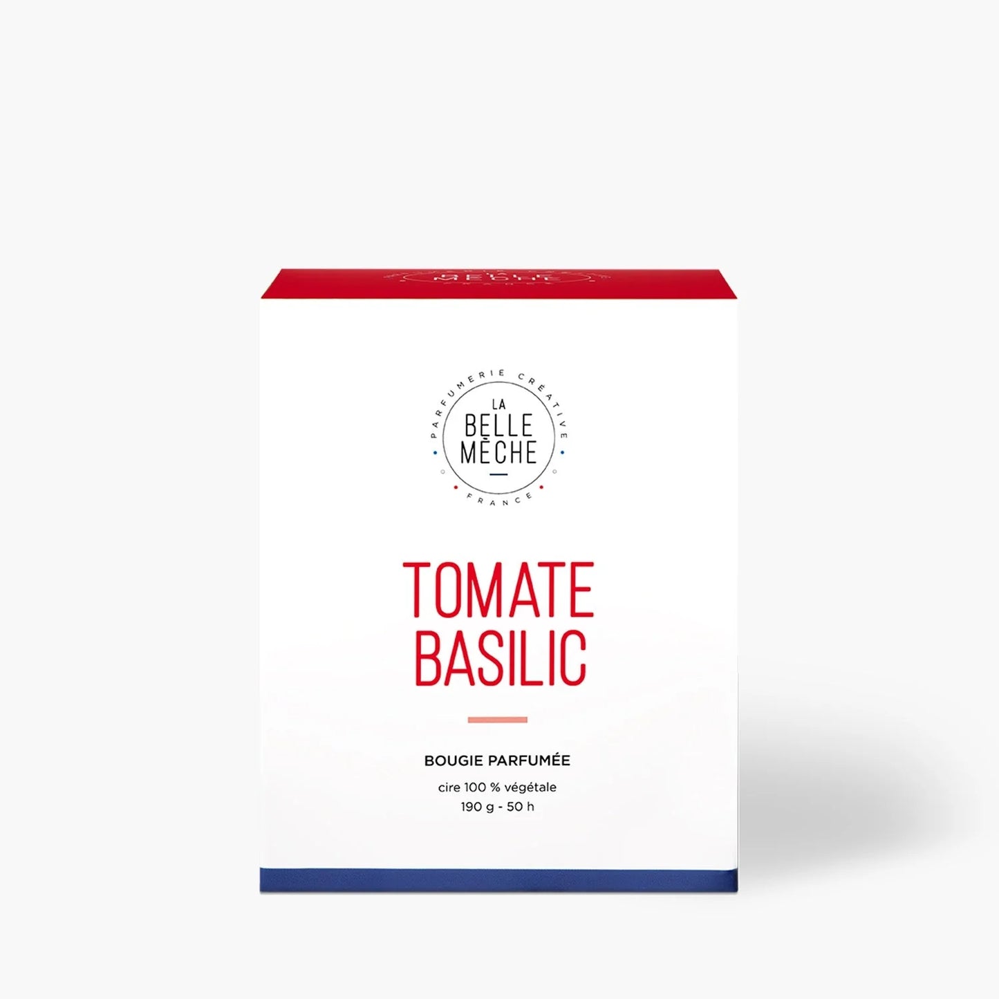 Boîte de la bougie artisanale Tomate Basilic de La Belle Mèche