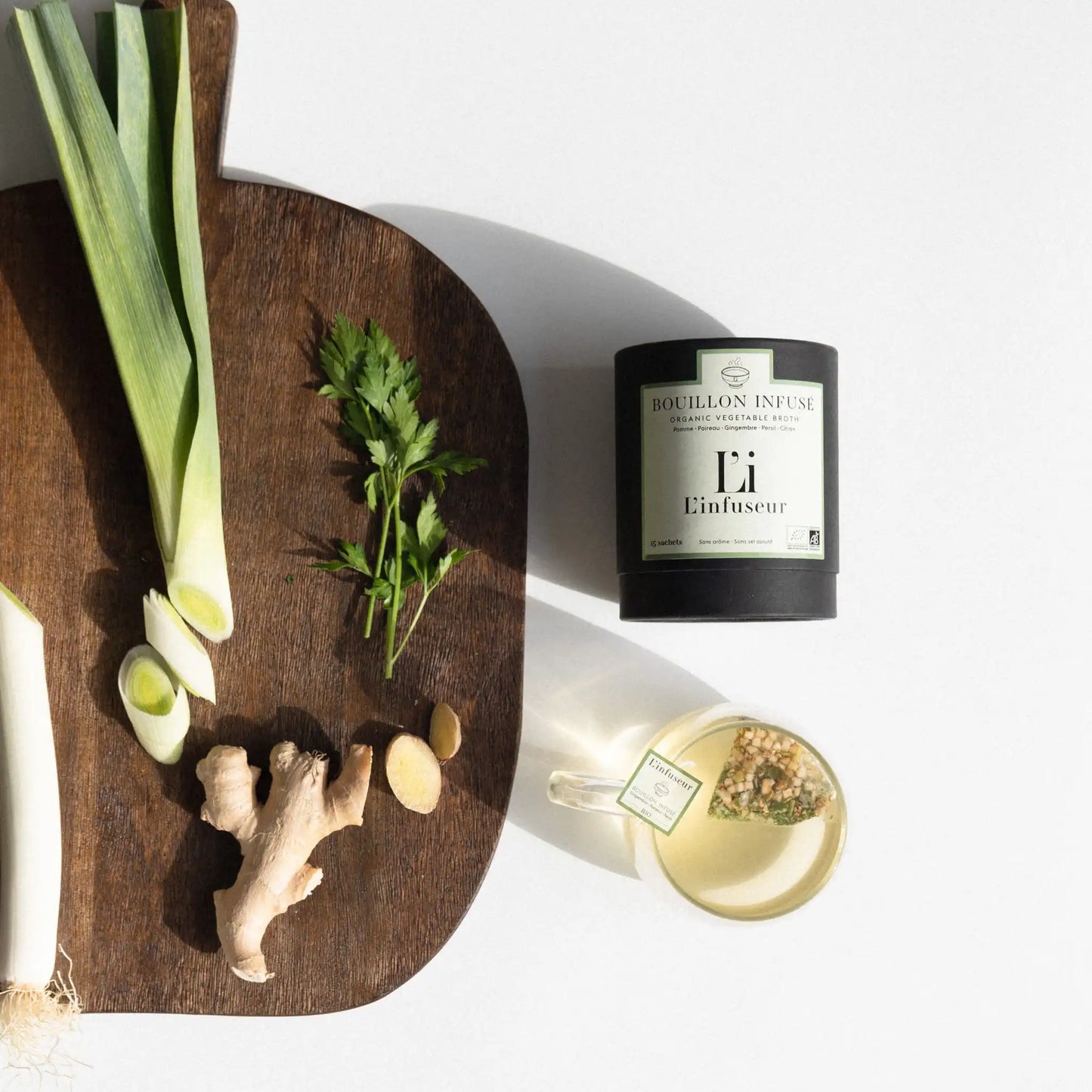 Bouillon de légumes bio à base de Poireaux et Gingembre