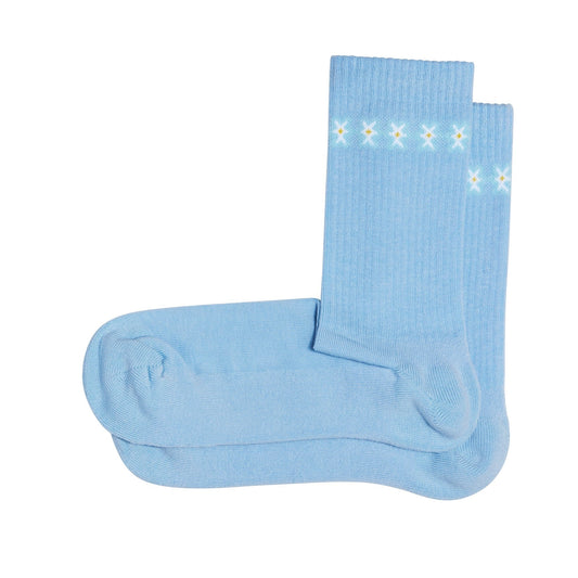 Chaussettes unisexes bleu ciel à motif de fleurs jaunes de la marque Pierre-Lou des Alpes