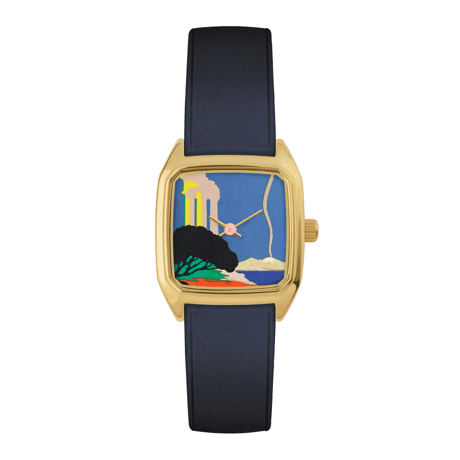 Montre pour femme Laps Prima Olympe bracelet en cuir indigo fabriquée à Paris