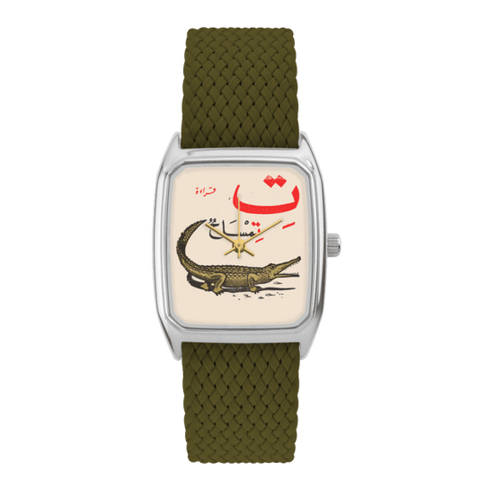 Gros plan de la montre fabriquée en France, modèle Signature Croco de chez Laps fabriquant de montre parisien
