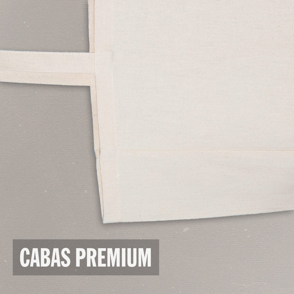 Détails de la toile en coton bio du sac cabas éco-responsable fabriqué en France avec Citation de l'Aleph de Jorge Luis Borges