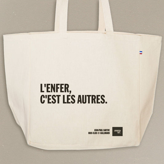 Sac Cabas Coton Fabriqué en France avec la citation "l'enfer c'est les autres" de Jean Paul Sartre