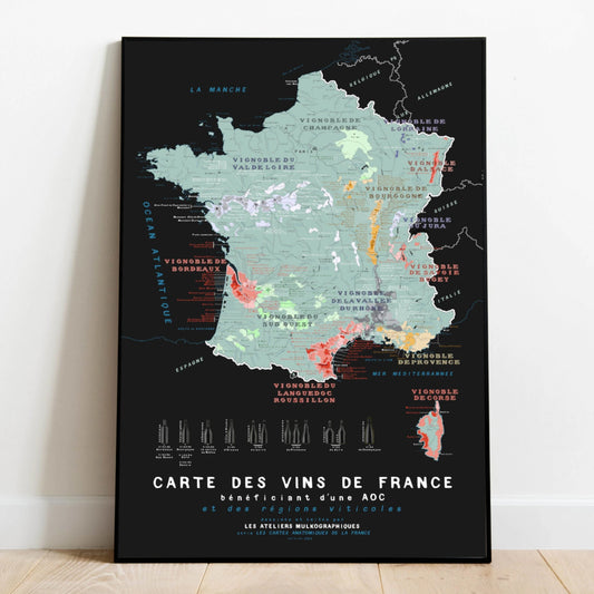 Carte des vins de France détaillée en 70x100cm