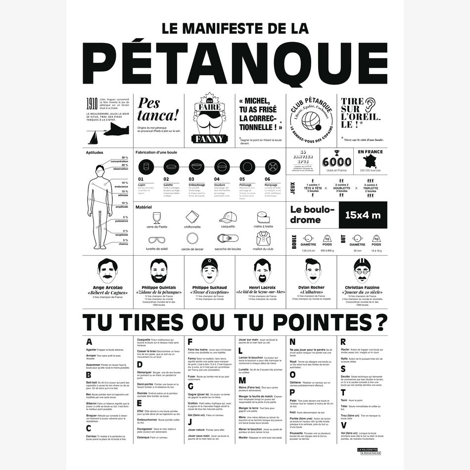 Affiche Le manifeste de la pétanque par la Majorette à Moustache en 50x70 prête à encadrer