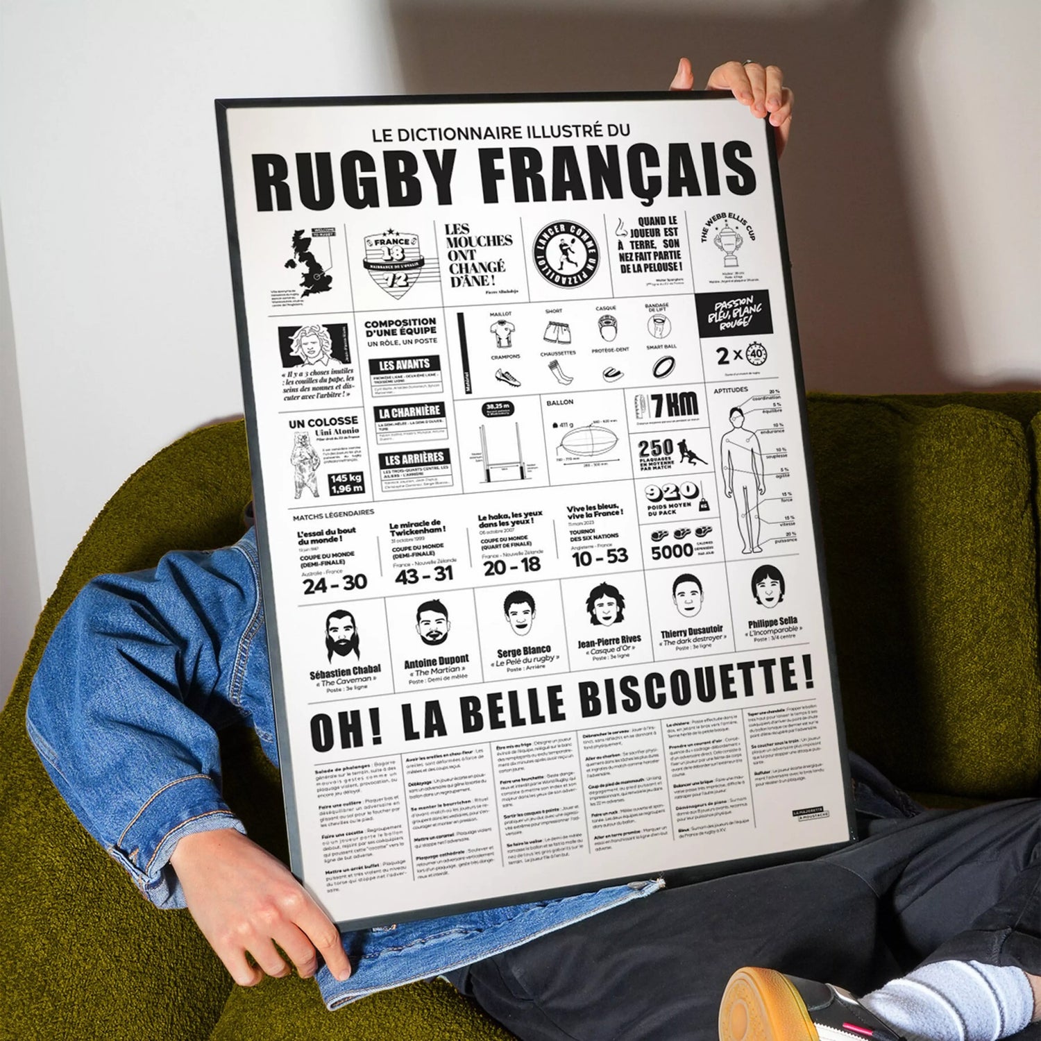 Affiche Rugby Français encadrée par La Majorette à Moustache