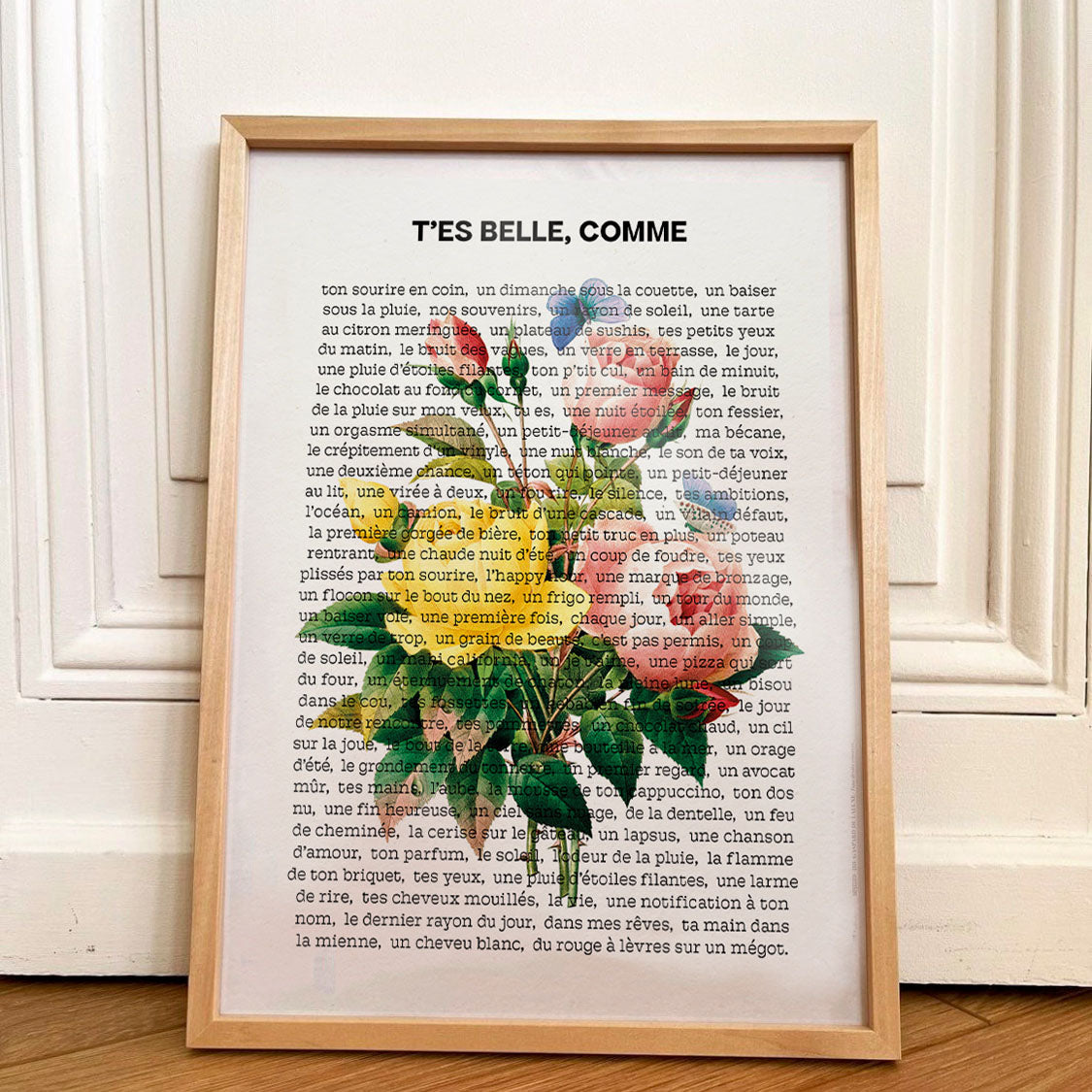 Affiche décorative "t'es belle comme" avec une centaine de petites phrases déclarations d'amour