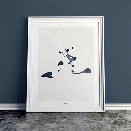 Cadre contenant une illustration d'une scène de baiser au design minimaliste