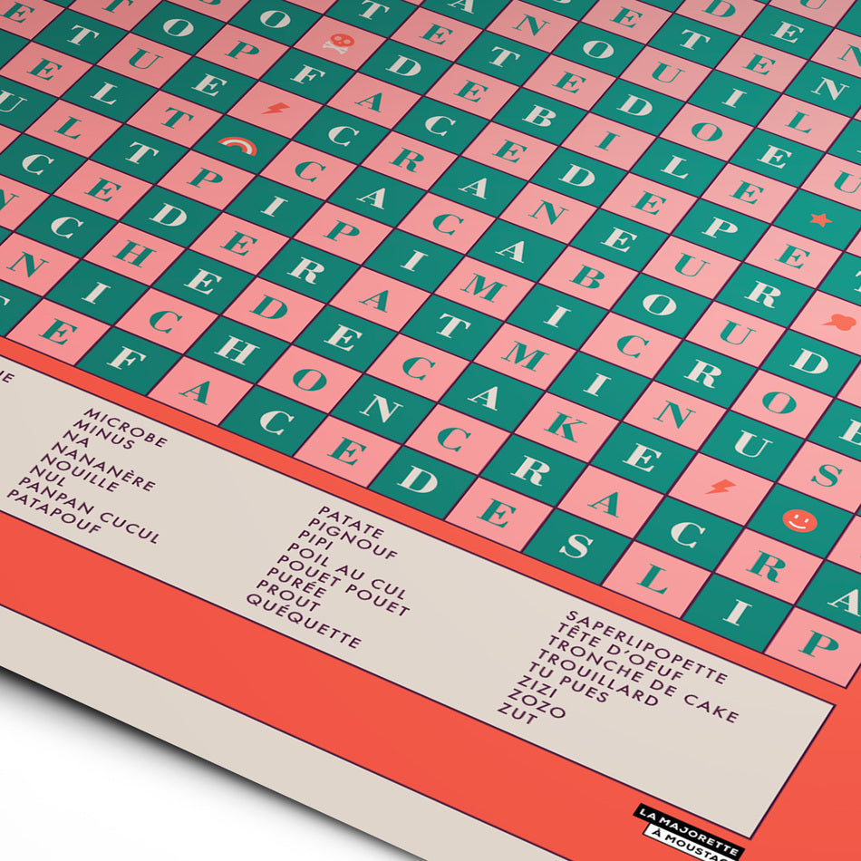 Détails de l'affiche des gros mots pour enfants pas très sages de La Majorette à Moustache