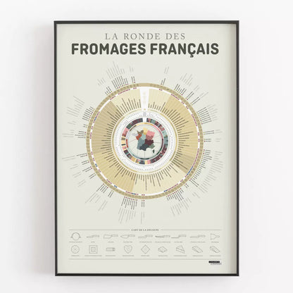 Infographie La ronde des fromages français représentant les différents fromages français par région et les accords fromage et vins