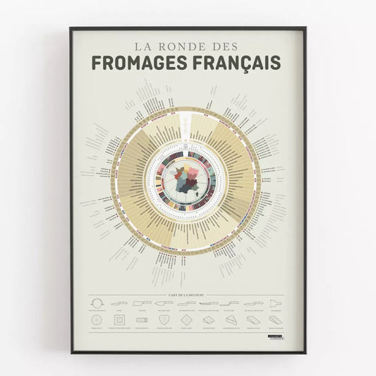 Infographie La ronde des fromages français représentant les différents fromages français par région et les accords fromage et vins