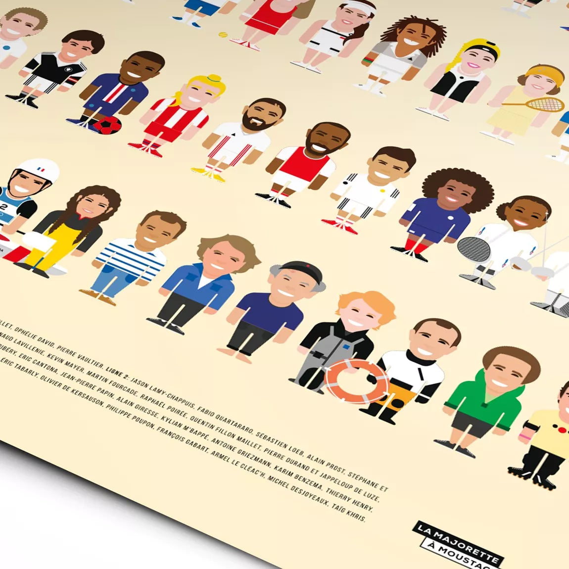 Détails de l'affiche présentant les personnages du sport Français
