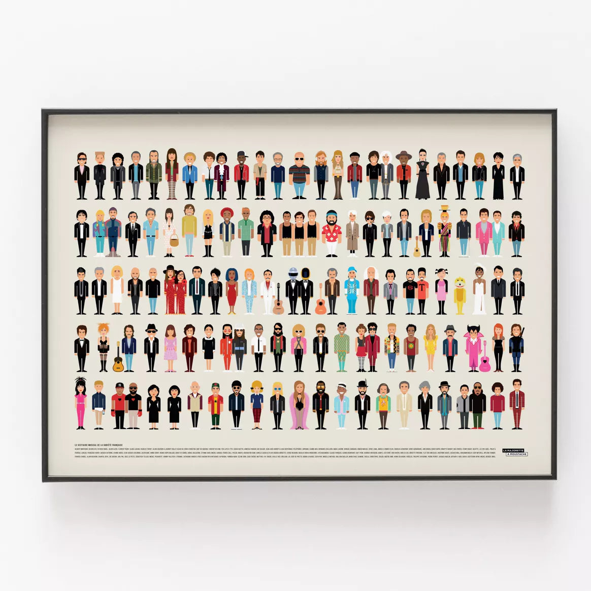 Affiche décorative avec les différents chanteurs et musiciens de la variété française