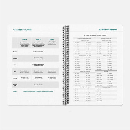 Tableau des vacances scolaires 2024-2025 à l'intérieur de l'agenda 2024-2025 Papier Tigre