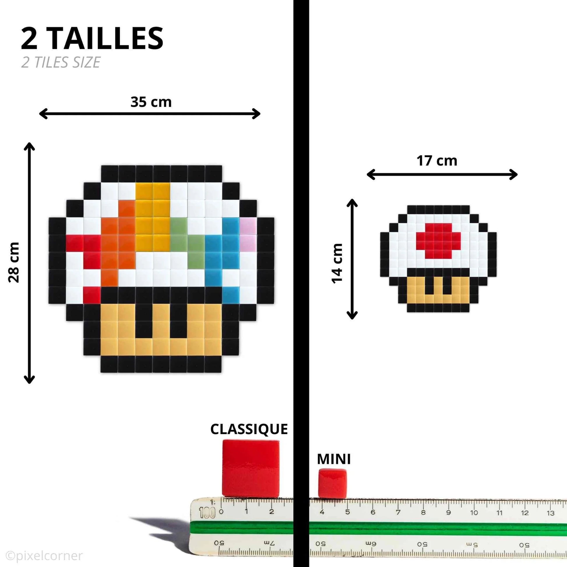 Comparaison des tailles des modèles de pixel art de Pixel corner