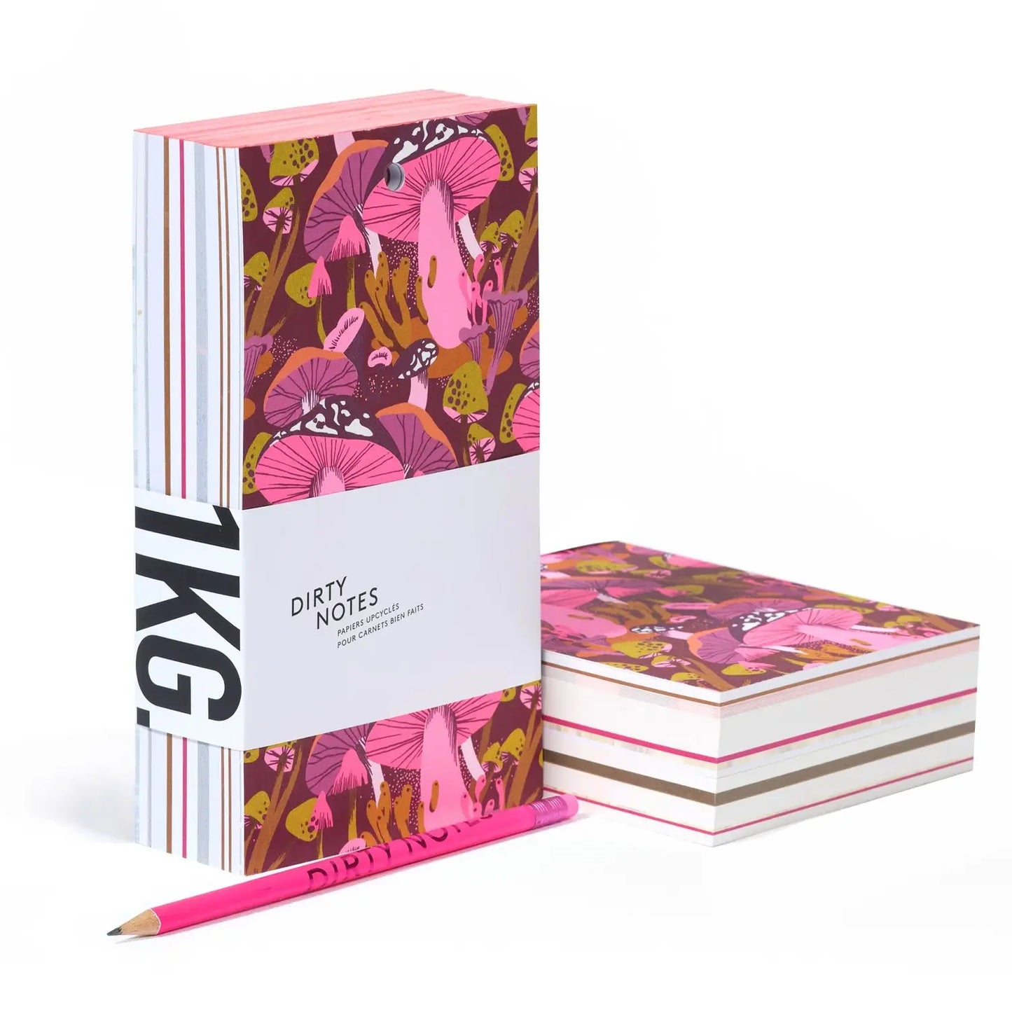 Bloc notes le kilo en papier réutilisé modèle mushroom pink de dirty notes