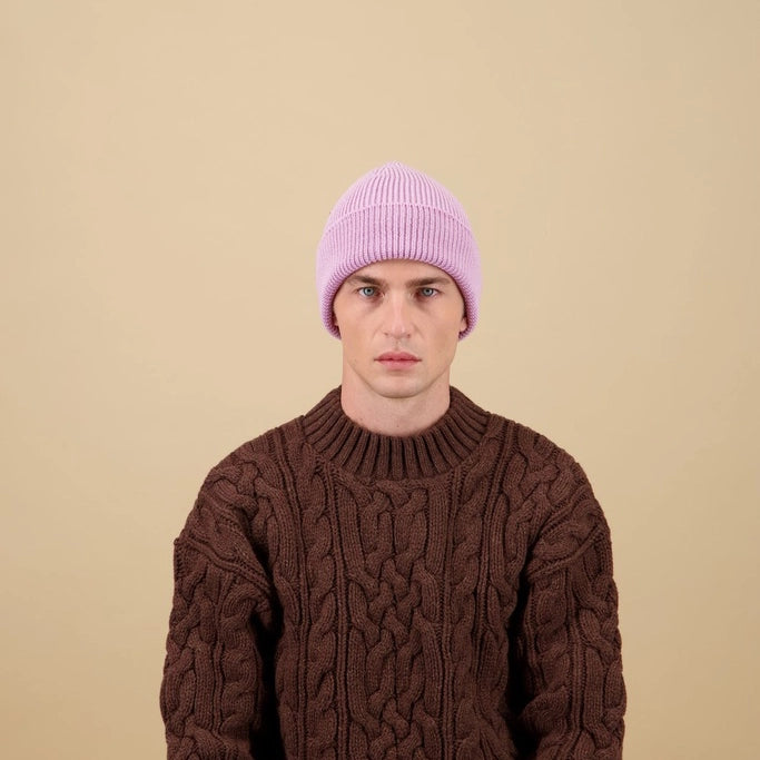 Bonnet en laine rose lila de chez Nitto modèle Ara fabriqué en France