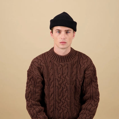 Bonnet en laine noir Ara de Nitto tricoté en France