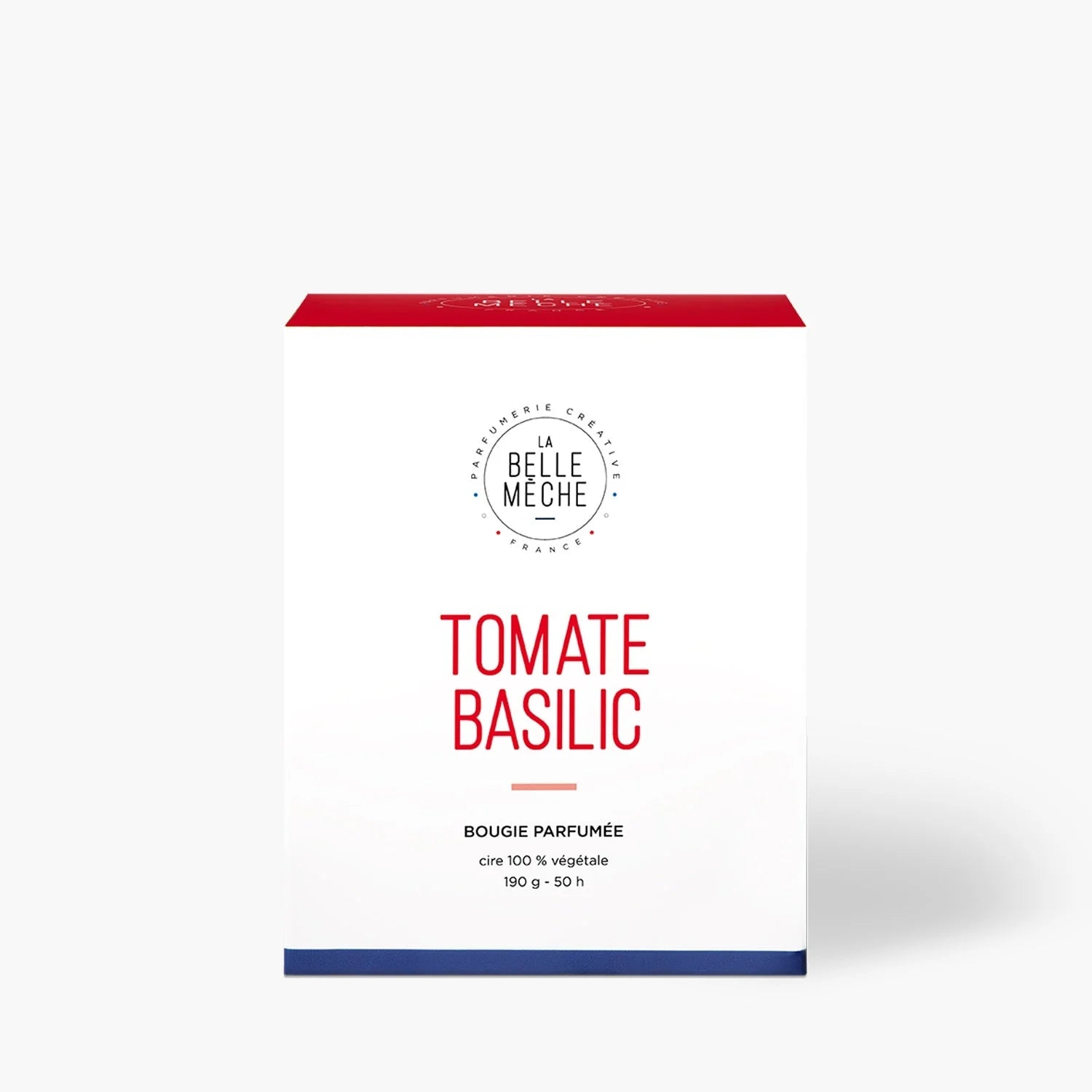 Boîte de la bougie artisanale Tomate Basilic de La Belle Mèche