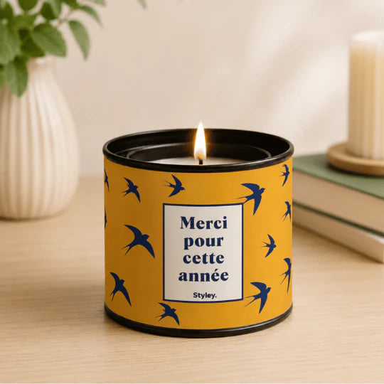 Bougie végétale parfumée avec le message "merci pour cette année" le cadeau idéal pour remercier les maitres et maitresses 