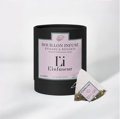 Boîte du bouillon bio épinard romarin de la maison l'Infuseur Paris 