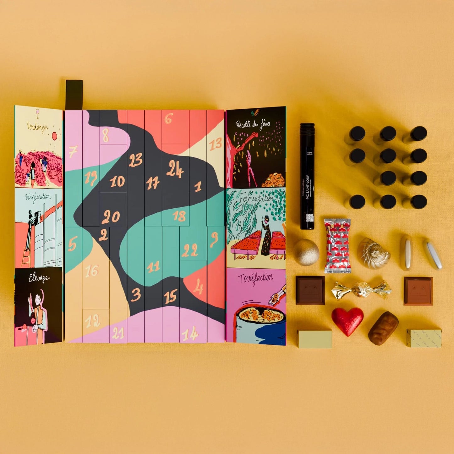Détails des 24 cases du calendrier de l'avent vins et chocolats de Cuvée Privée