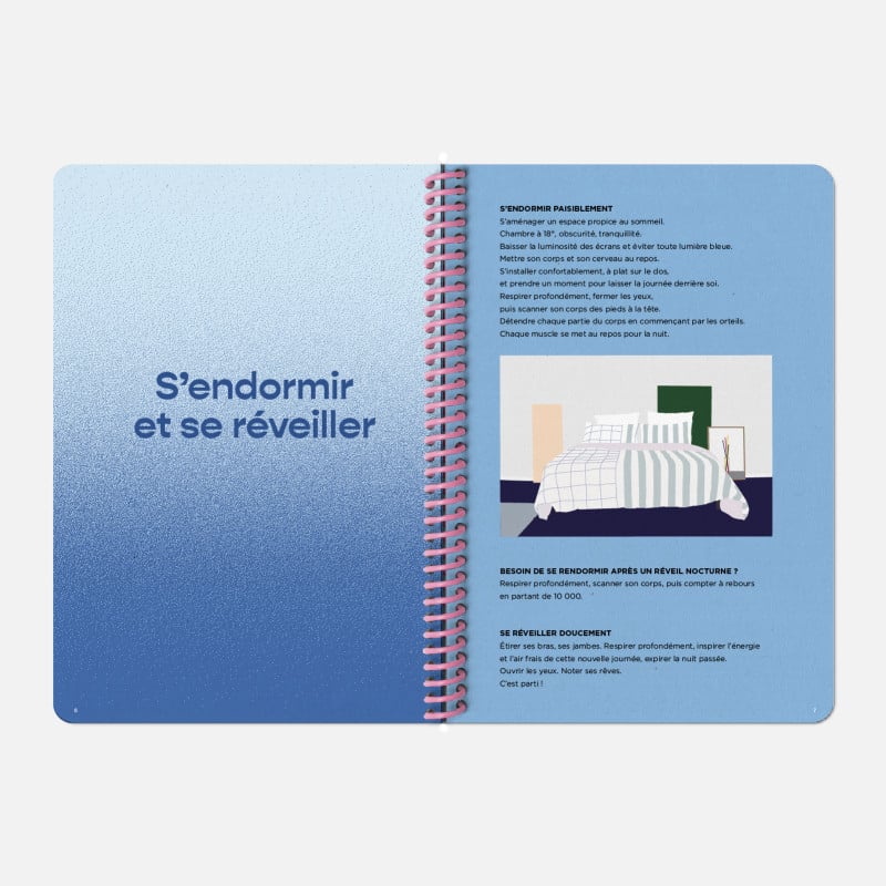 Informations pratiques et guides concernant le sommeil et les rêves à l'intérieur du carnet de rêve de Papier Tigre et Bonsoirs.