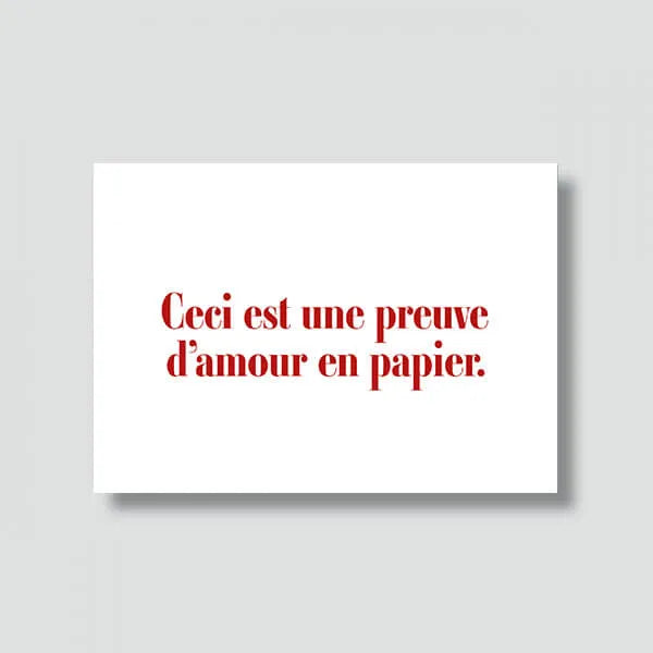 Carte de Saint Valentin française et originale par Studio Bulma "Ceci est une preuve d'amour en papier"