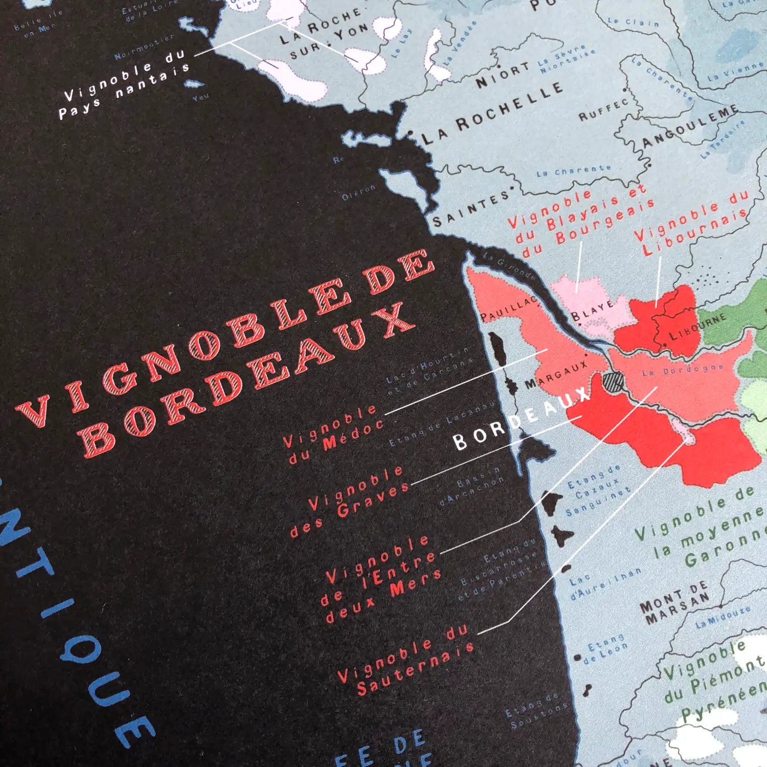 Détails de la région Bordeaux de la carte des vignobles de France par les Ateliers Mulkographiques