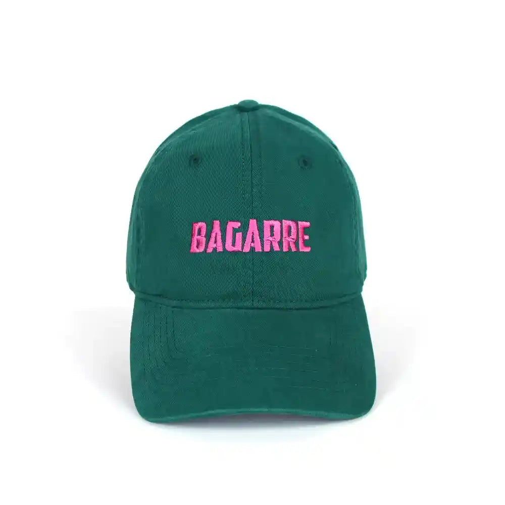 Casquette bagarre verte et rose à message brodé