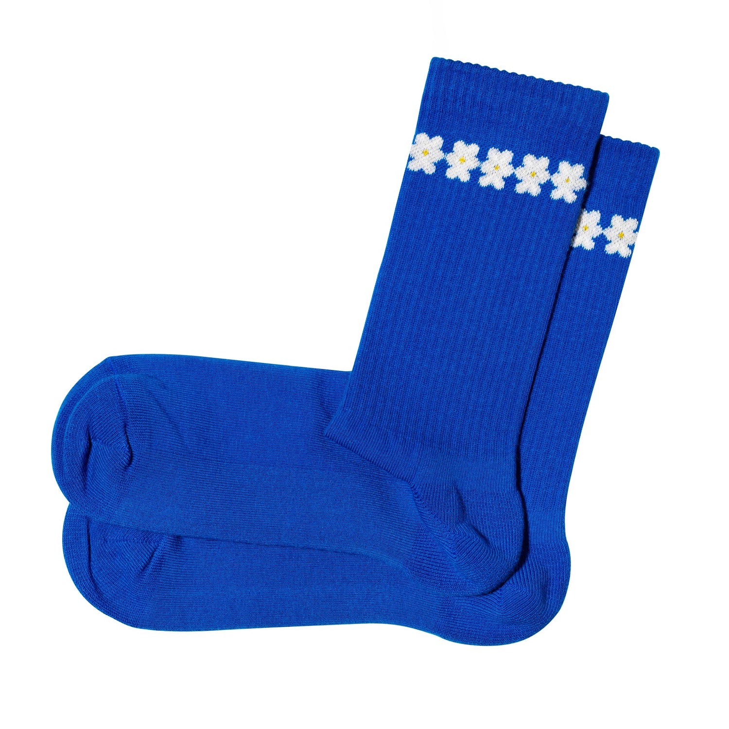 Chaussettes en coton unisexe à motif fleurs bleu éléctriques de la marque Pierre Lou des Alpes