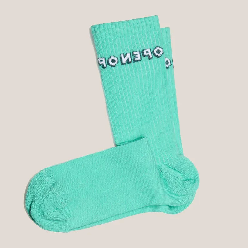 Chaussettes vertes montantes unisexe OPEN par Chaton Gonflable