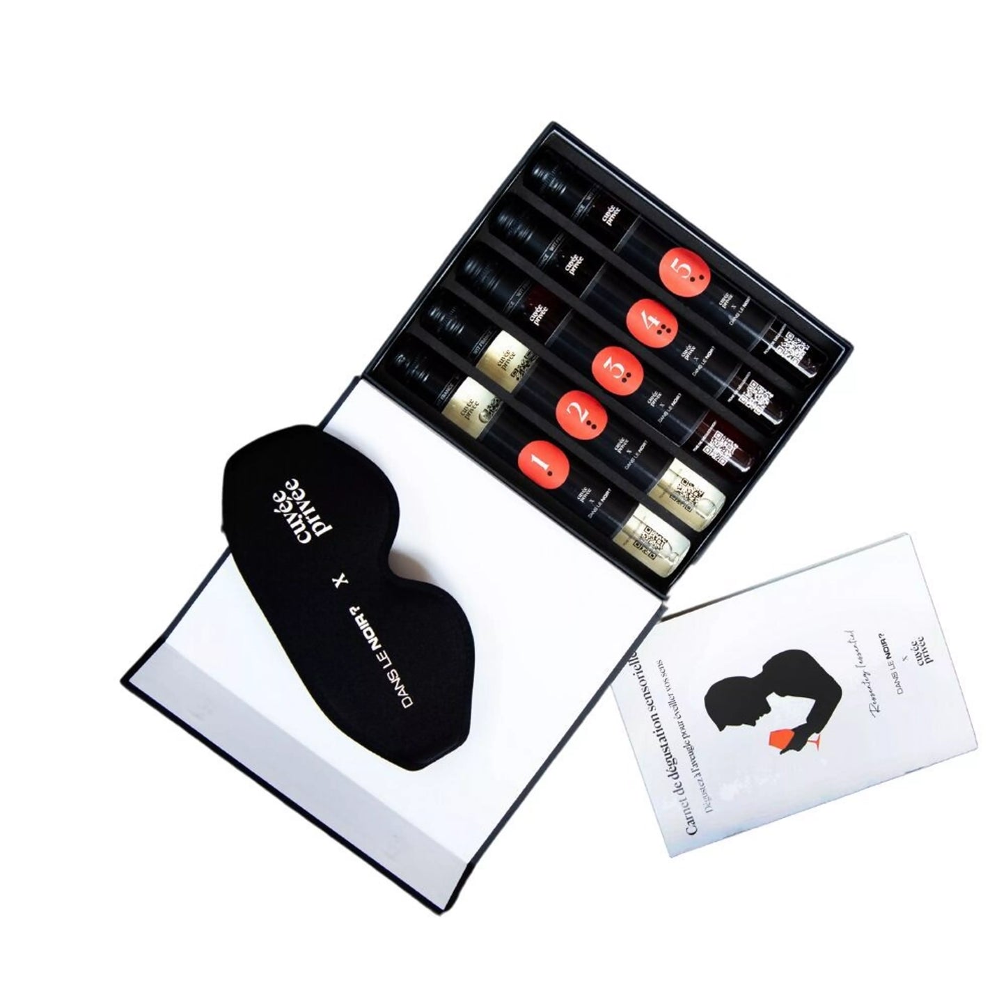 Détails du contenu du coffret de dégustation de vin à l'aveugle par Cuvée Privée