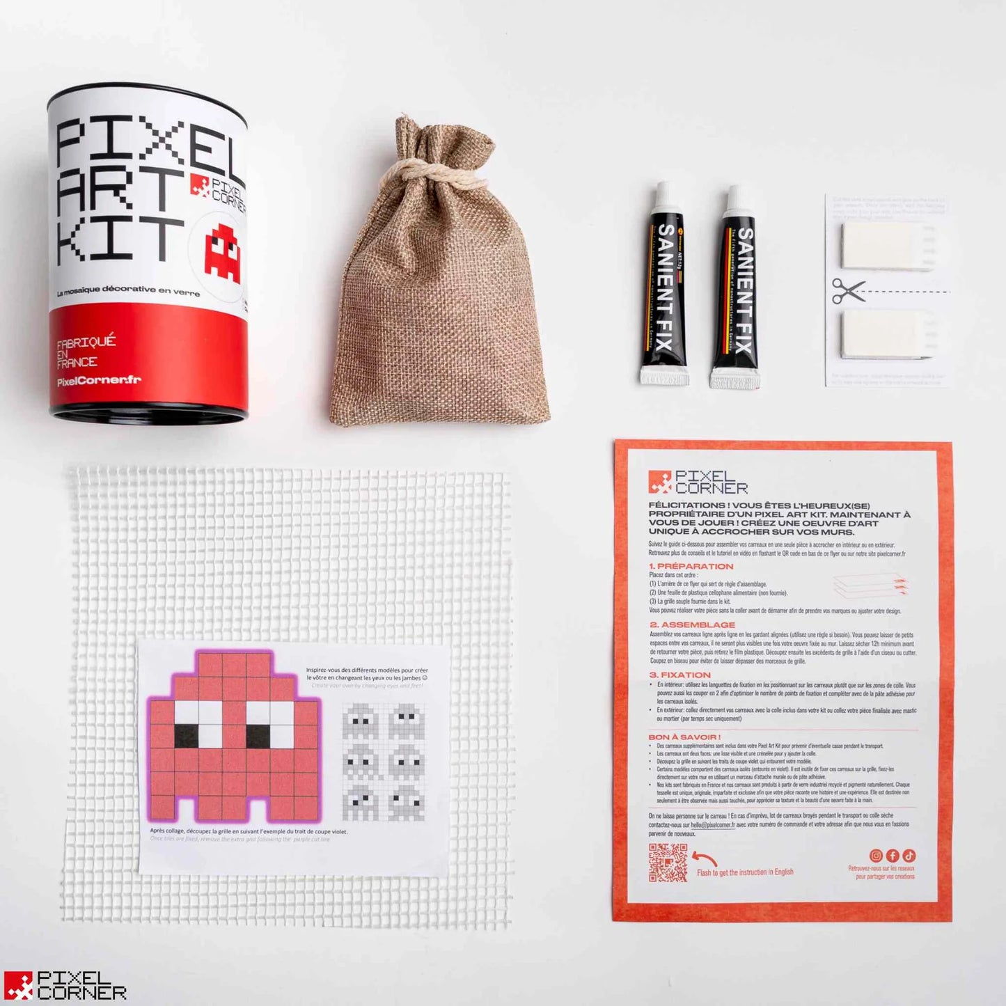 Détails du contenu du kit de fabrication de mosaïque street art Pixel Corner