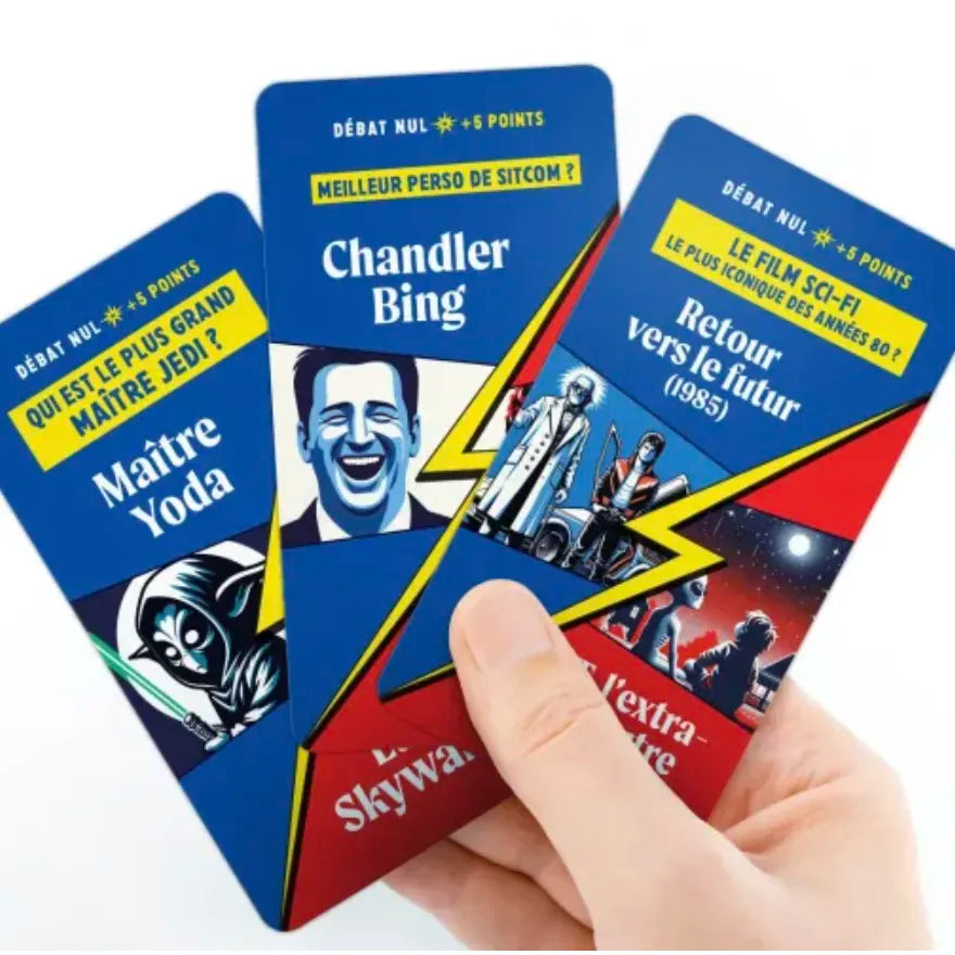 Exemple de cartes du jeu de société Débats Nuls édition Pop Culture