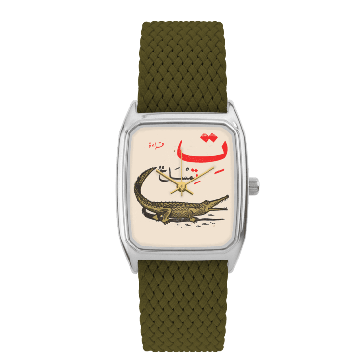 Gros plan de la montre fabriquée en France, modèle Signature Croco de chez Laps fabriquant de montre parisien