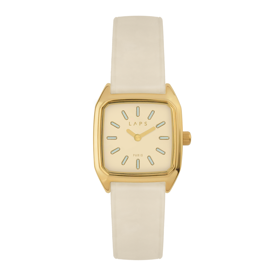 Détails de la montre pour femme LAPS Bobby Beige avec bracelet en cuir crème