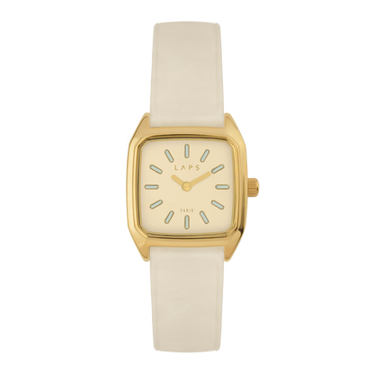 Détails de la montre pour femme LAPS Bobby Beige avec bracelet en cuir crème