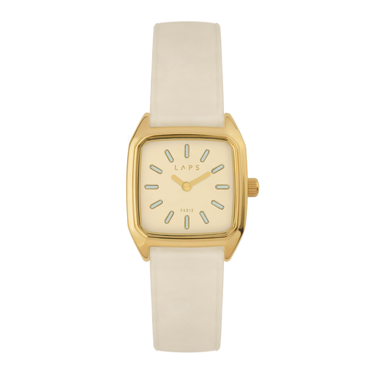 Détails de la montre pour femme LAPS Bobby Beige avec bracelet en cuir crème
