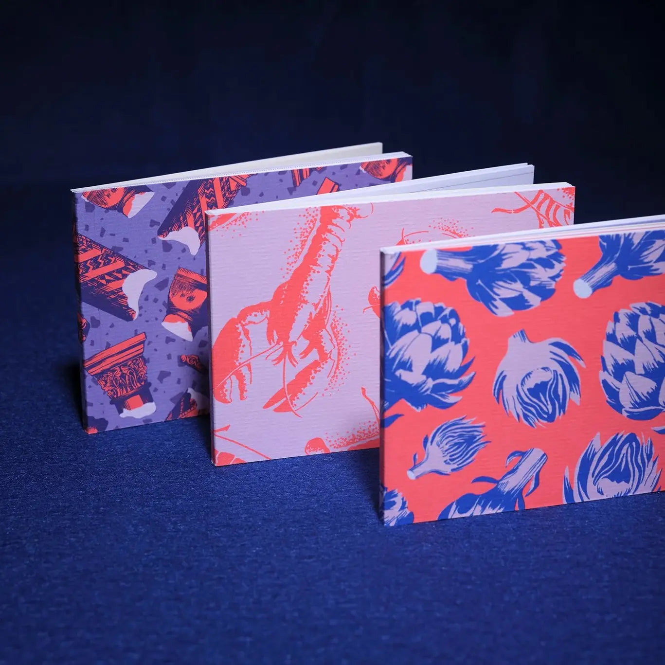 Illustrations colorées sur les couvertures des packs de mini carnets de notes de la marque Dirty Notes