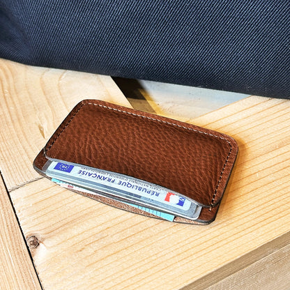 Porte-carte en cuir marron clair Visamex de Bleu de Chauffe