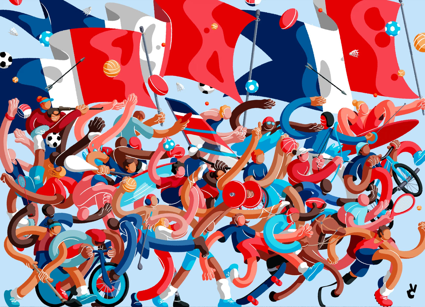 Détails du puzzle 1000 pièces 2024 représentant les portes drapeaux des JO de Paris 2024